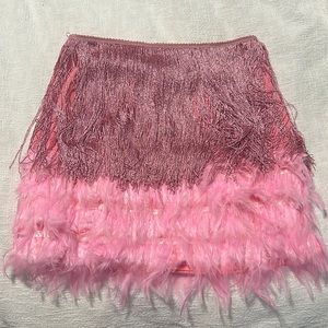 Pink feather and fringe skirt, never worn